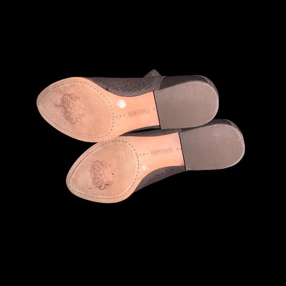 Vince Camuto Suede Pull On Brown Leather Perforated Low Heel Ankle Boots Sz 9M - Picture 11 of 12